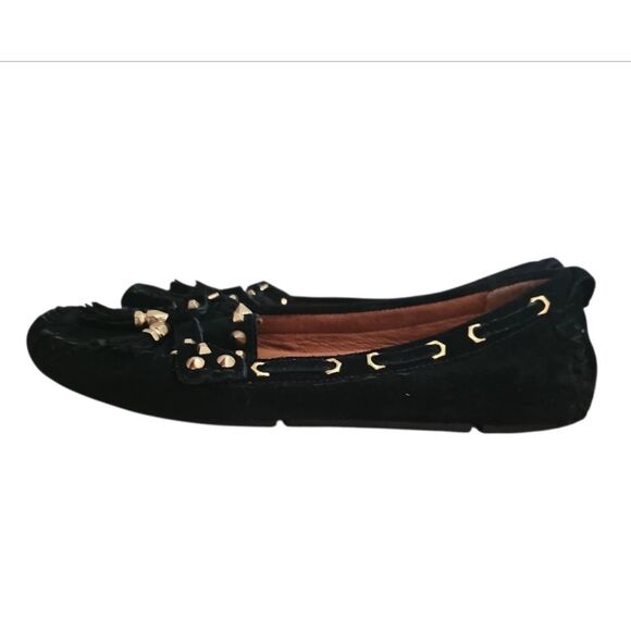 Sam Edelman Jalen Studded Suede Moccasins 6.5 Black Gold Tassel Detail Slip On - Picture 2 of 12